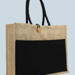 Jute Bag with Front Cotton Pocket Black